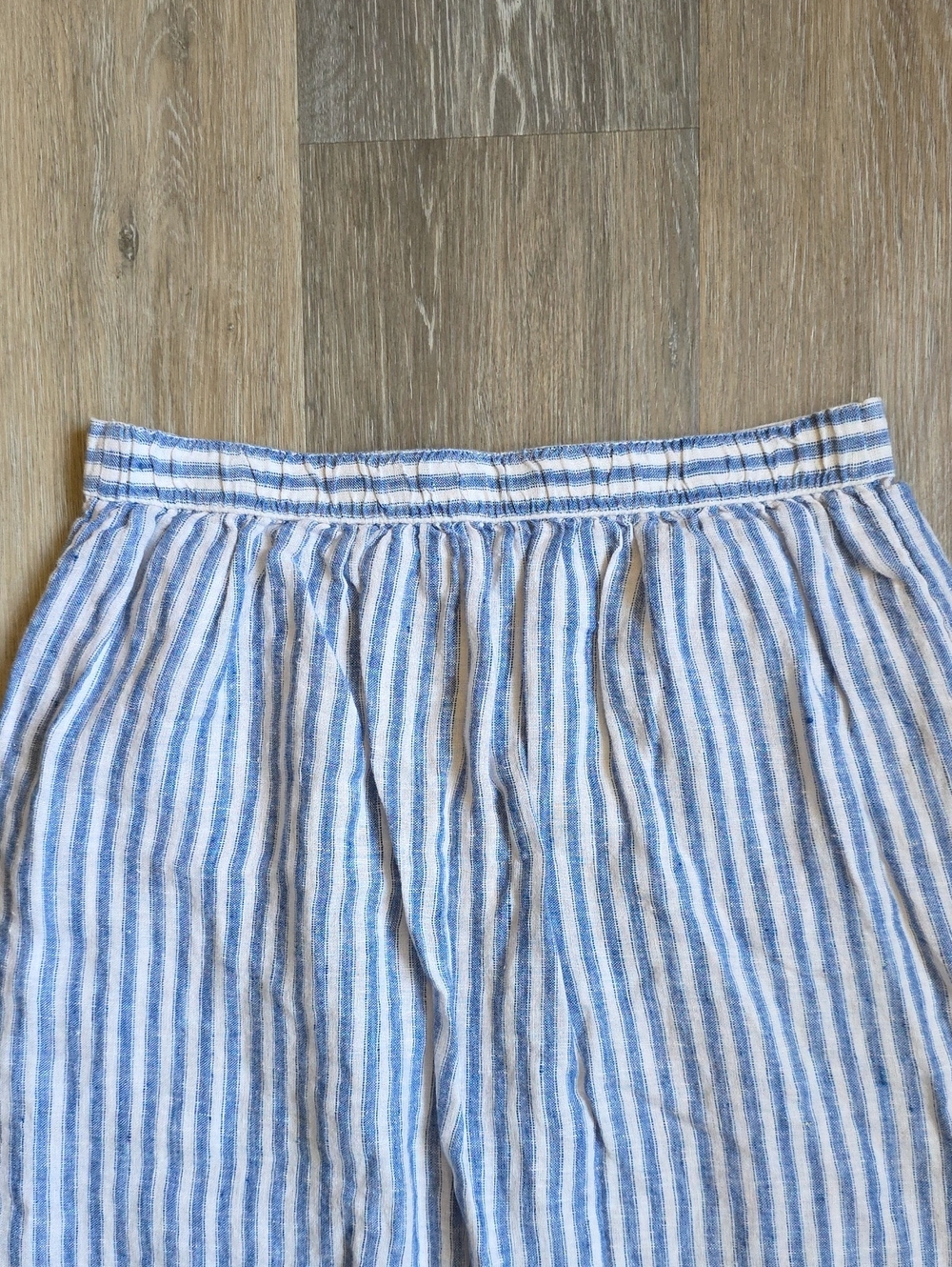 Faherty Striped Button-Front Blue and White Linen Midi Skirt - Picture 11 of 16